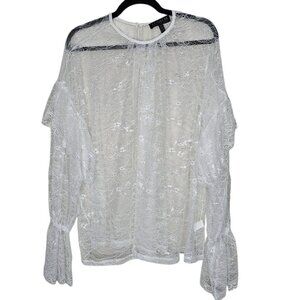 Eloquii 22 24 Sheer White Lace Balloon Sleeve Top Cottage Boho Feminine Romantic